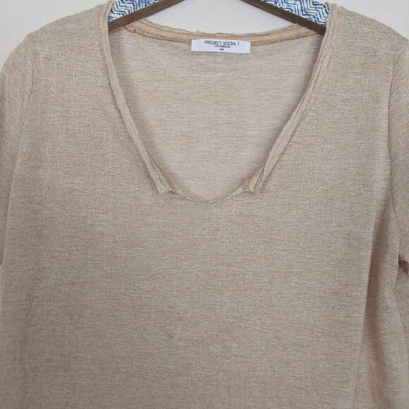 PST by Project Social T Tan Suzie Raw Slub V Neck Tee Size L - Picture 4 of 8